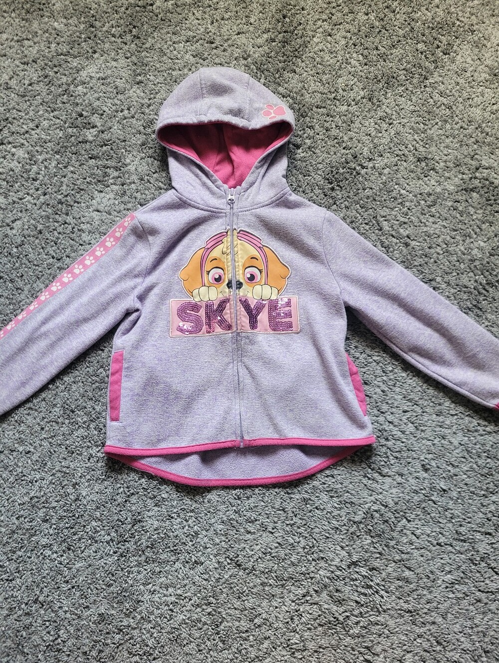 Paw Patrol Skye Light Purple & Pink Zip-Up Hoodie for Kids Pockets Size 4T